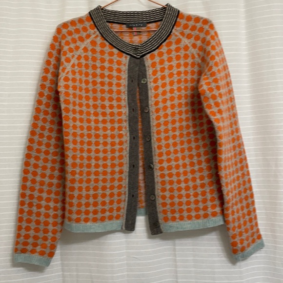 Orla Kiely Sweaters - Orla Kiely 2 / Small Ivy League Grey Orange Wool Cardi